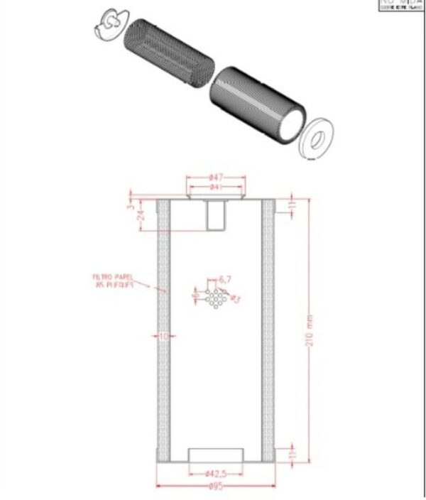 Filtro aceite cr 180 diametro externo 96 mm Diametro interno 41 mm altura 211 mm resorte impr 5